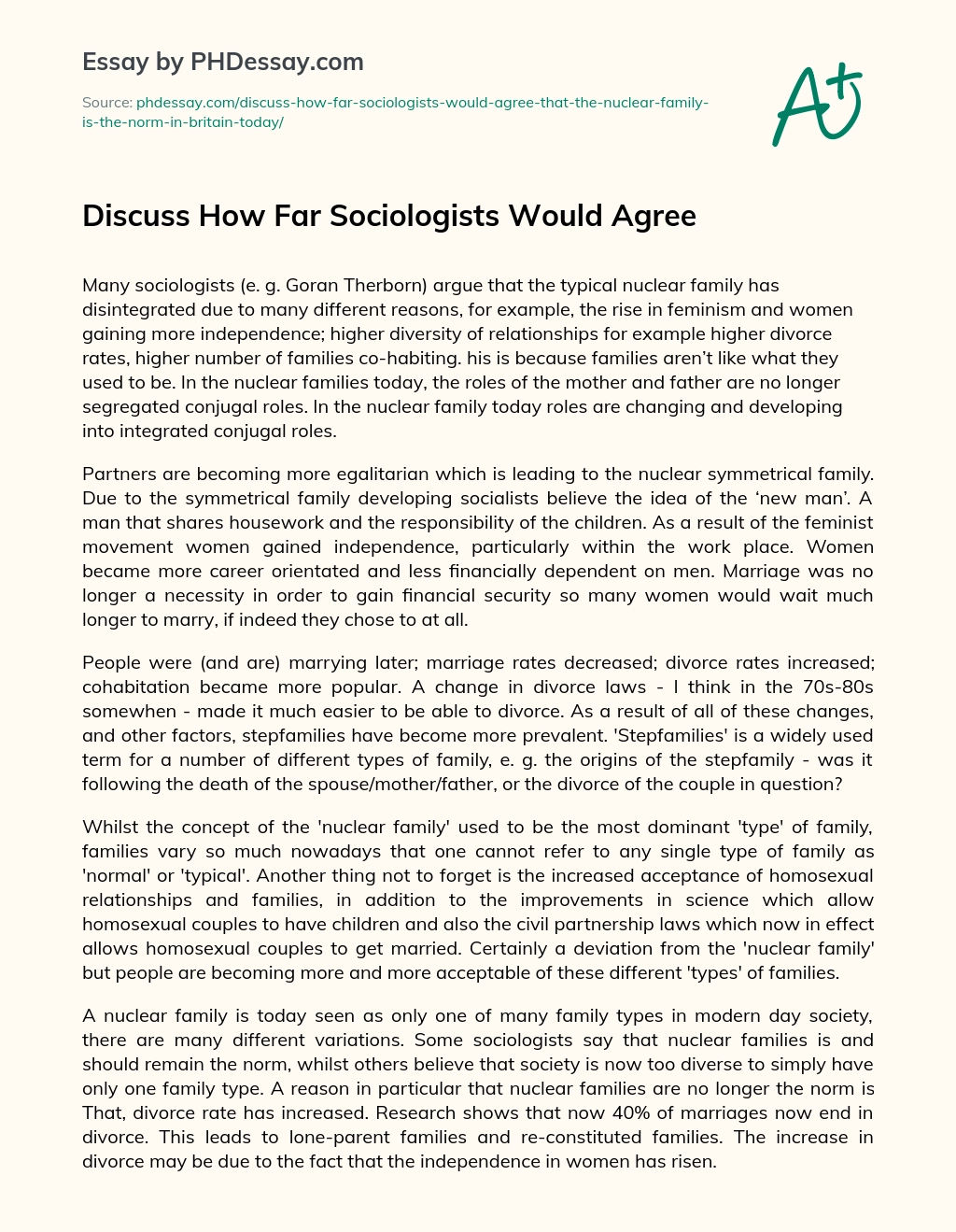 Discuss How Far Sociologists Would Agree essay