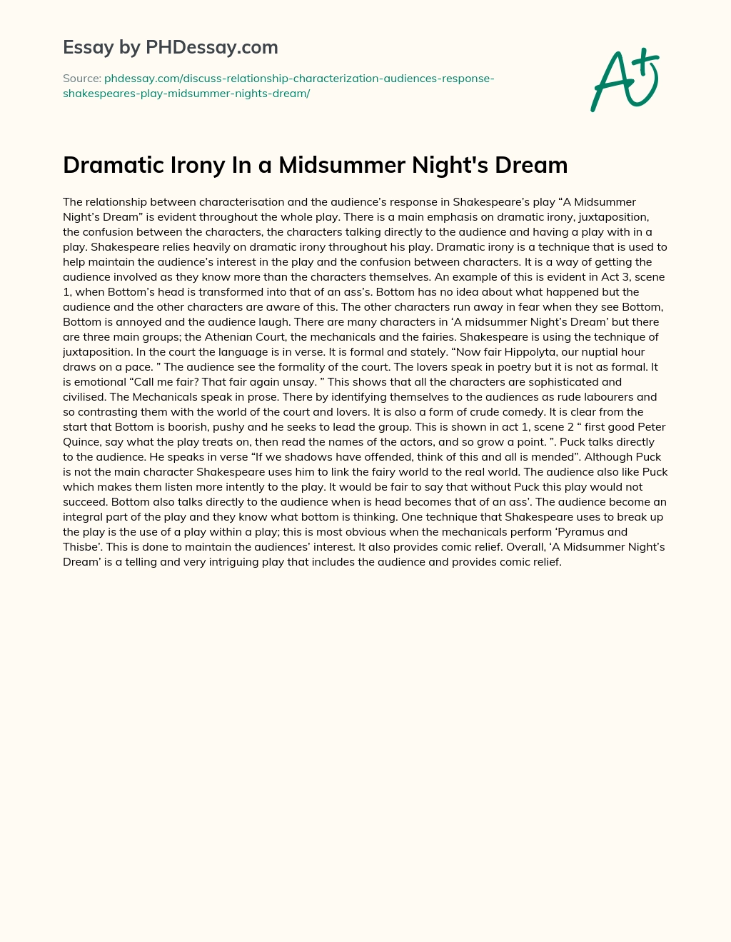 Dramatic Irony In a Midsummer Night’s Dream essay