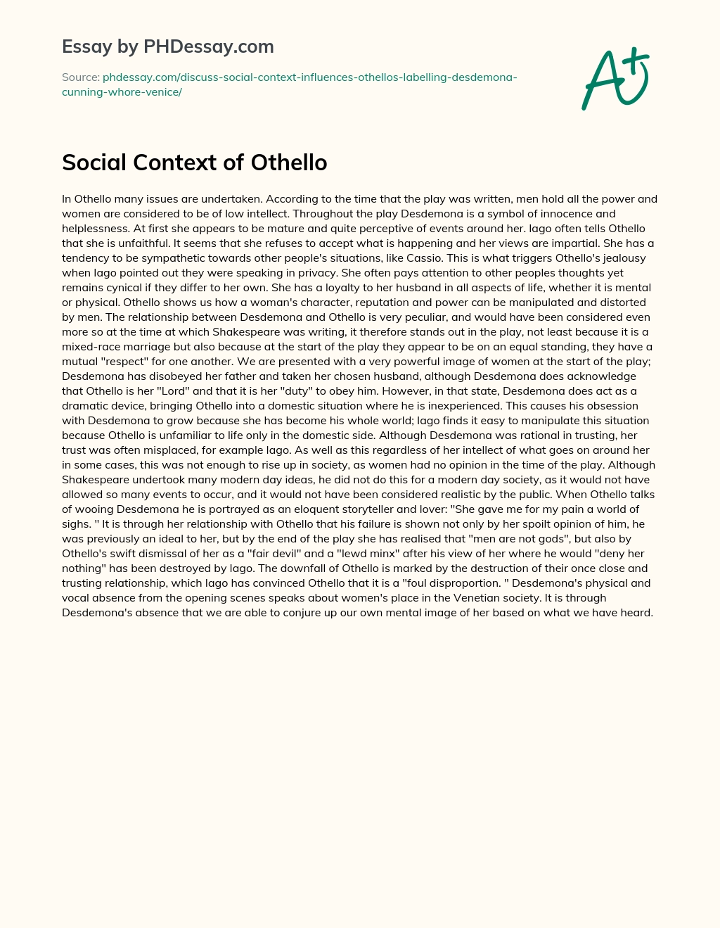 Social Context of Othello essay