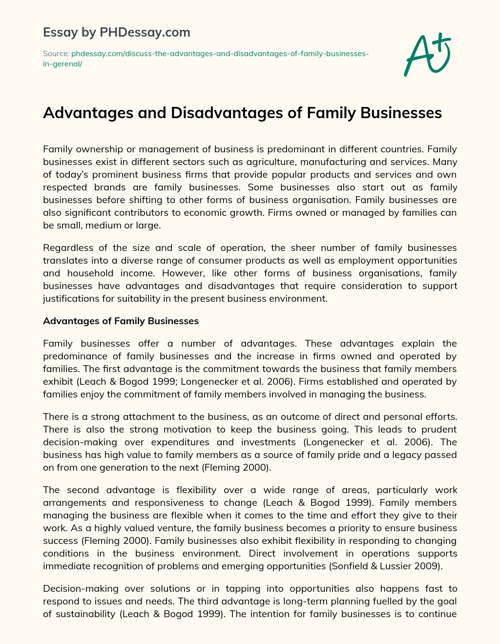 Advantages and Disadvantages of Family Businesses essay