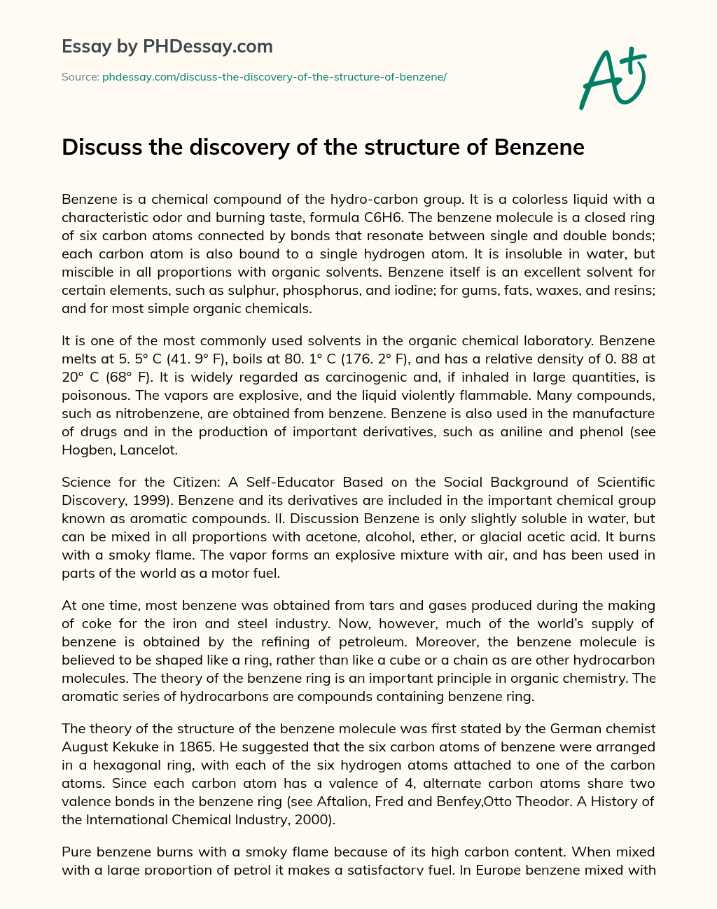 Discuss the discovery of the structure of Benzene essay