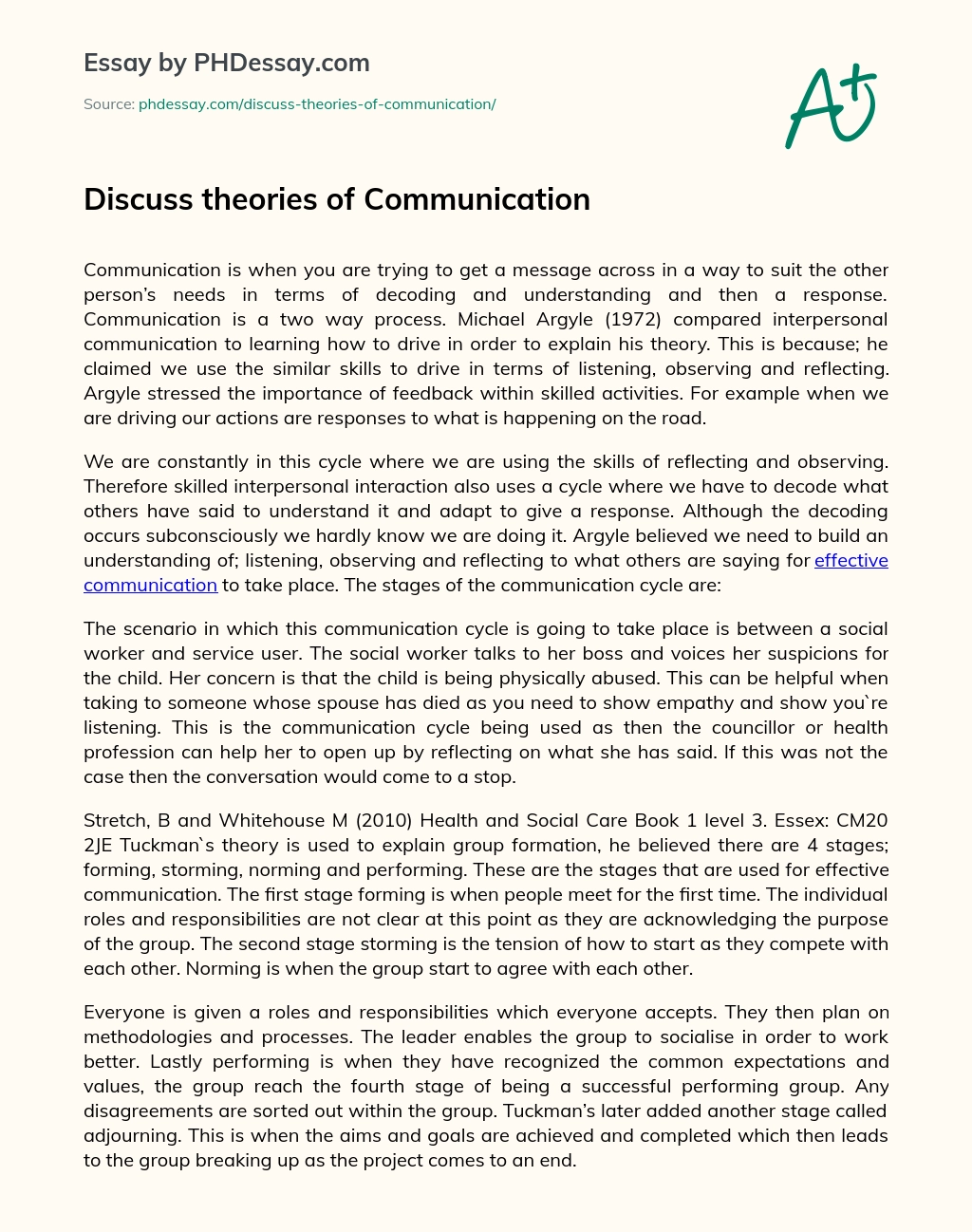 Discuss theories of Communication essay