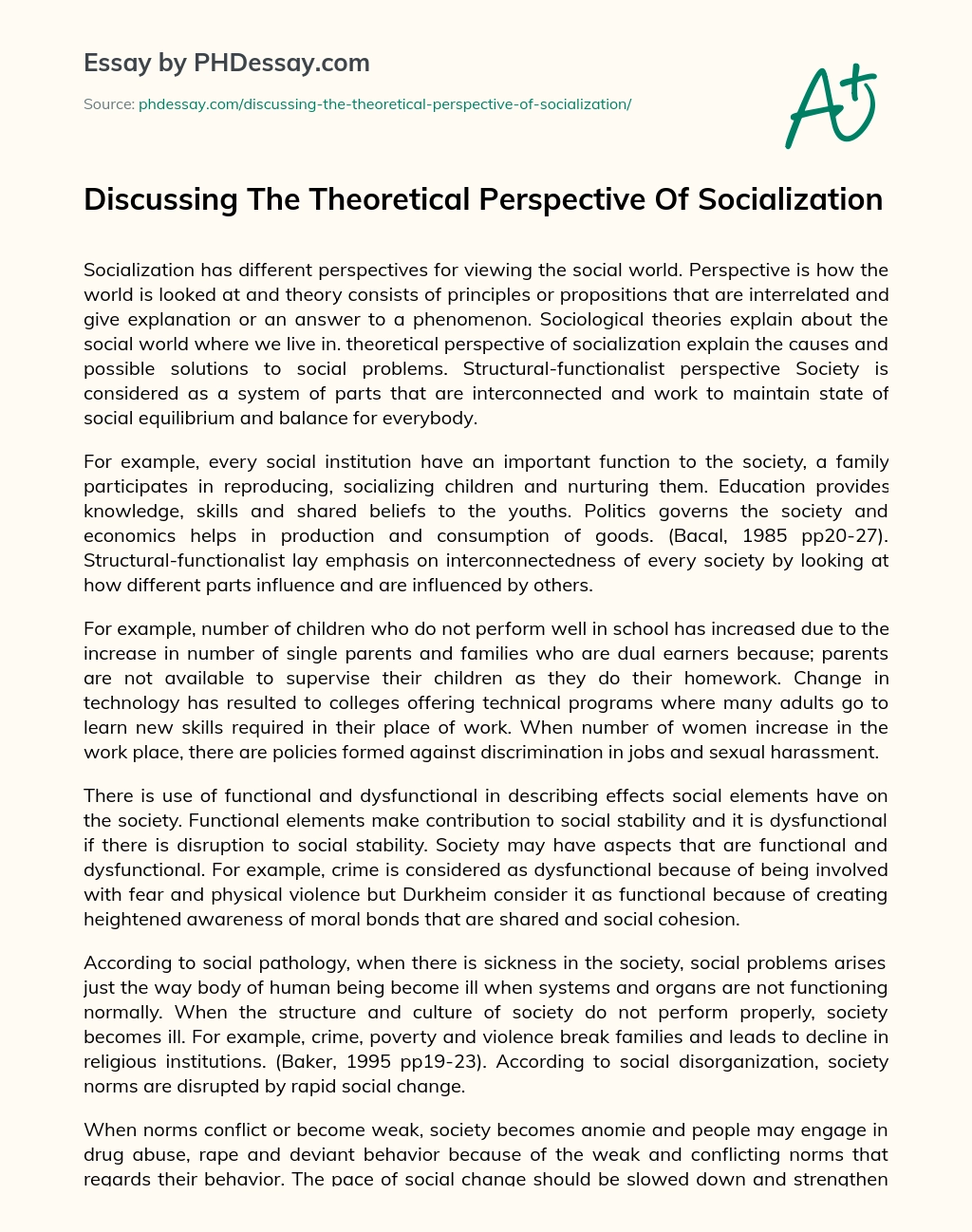 Discussing The Theoretical Perspective Of Socialization essay
