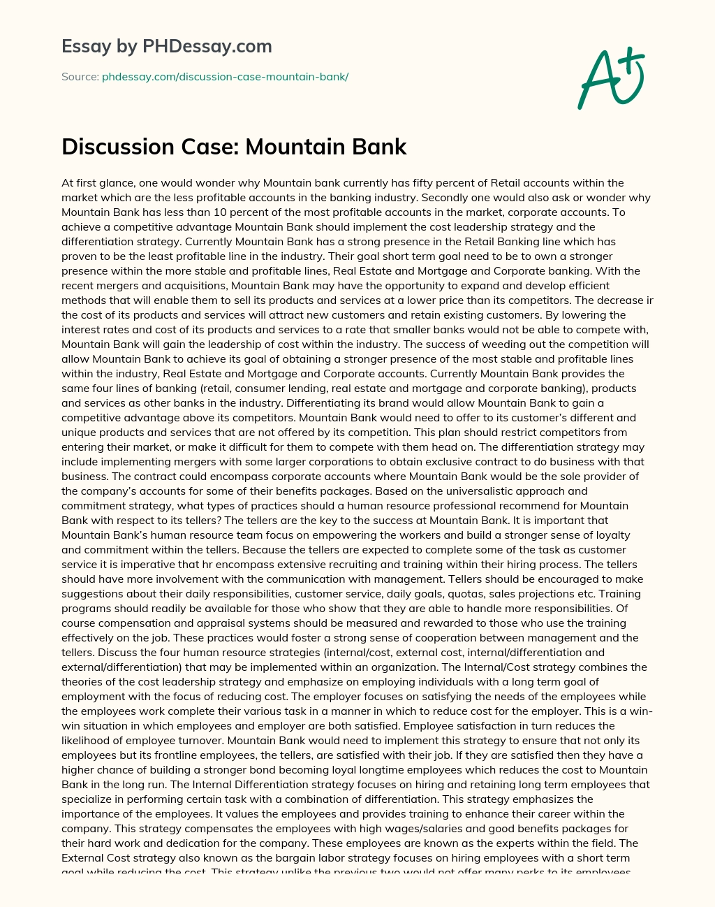 Discussion Case: Mountain Bank essay