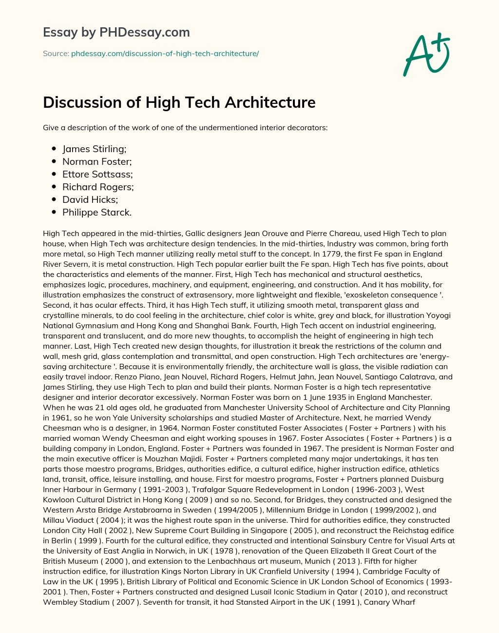 Discussion of High Tech Architecture essay