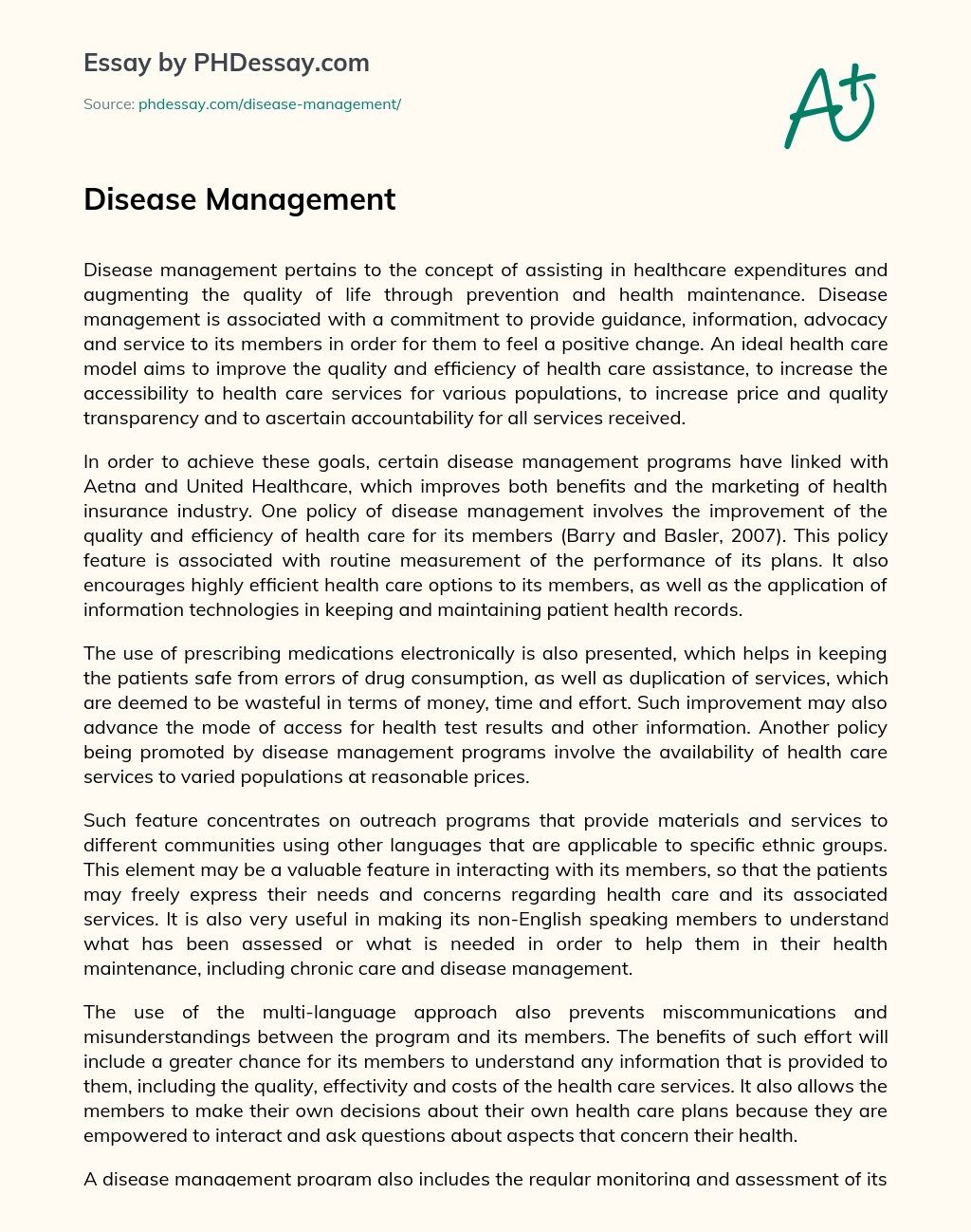 Disease Management essay