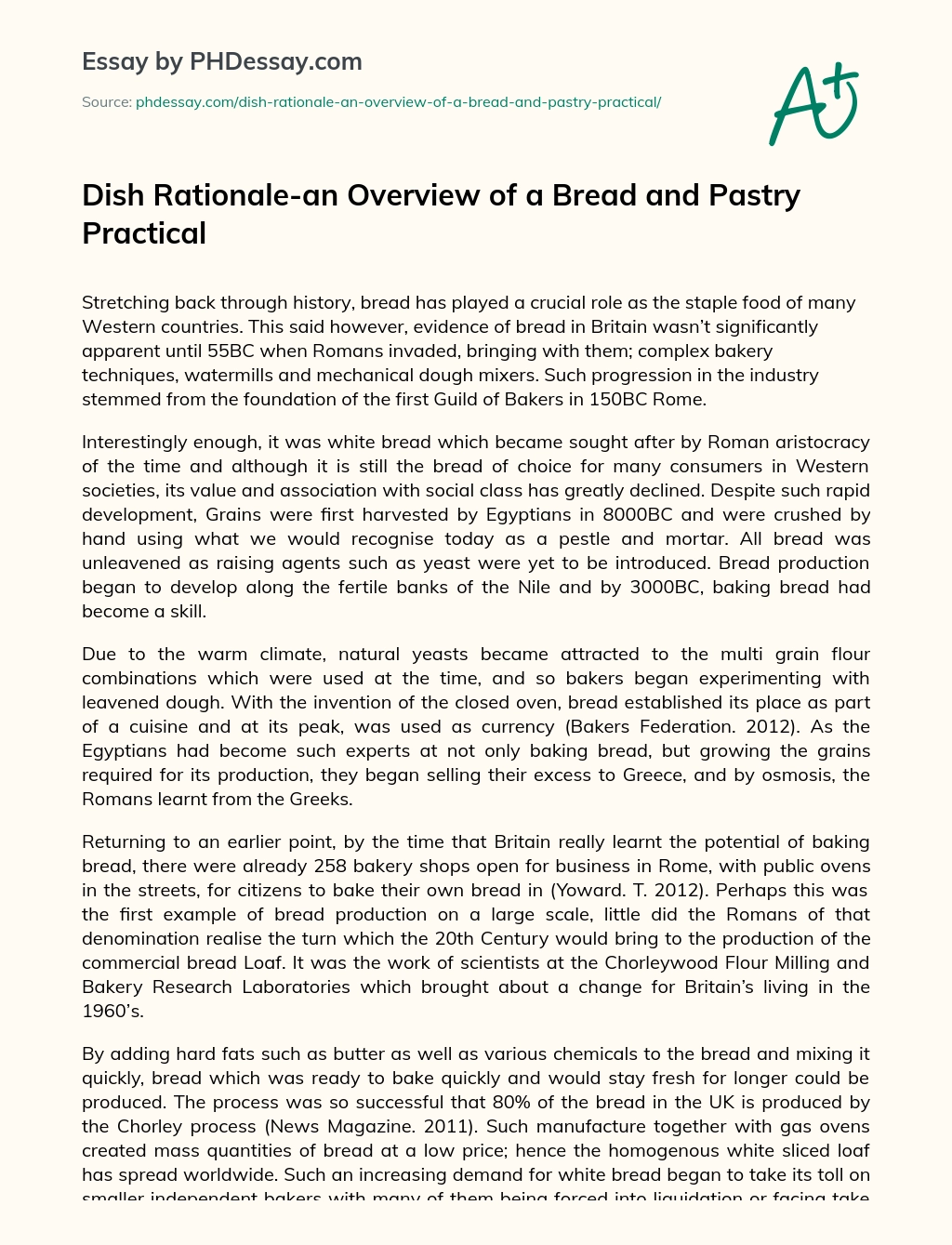 Dish Rationale-an Overview of a Bread and Pastry Practical essay