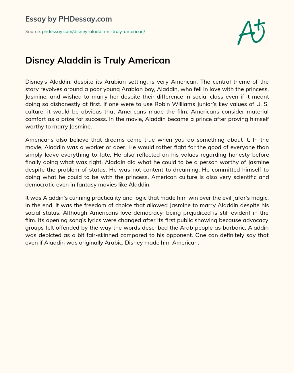 Disney Aladdin is Truly American essay
