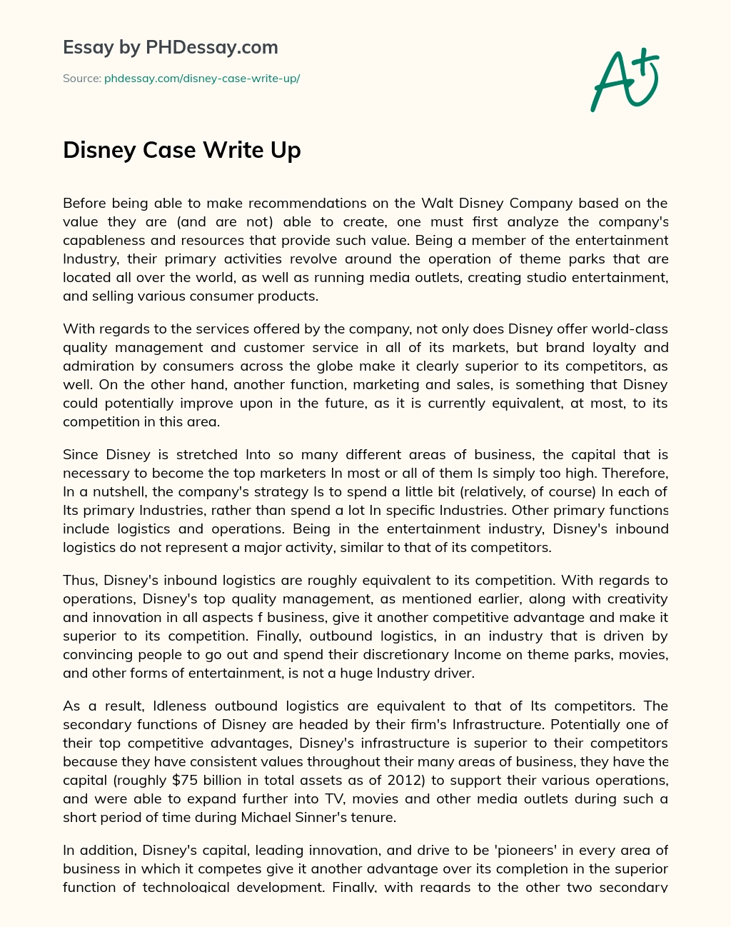 Disney Case Write Up essay