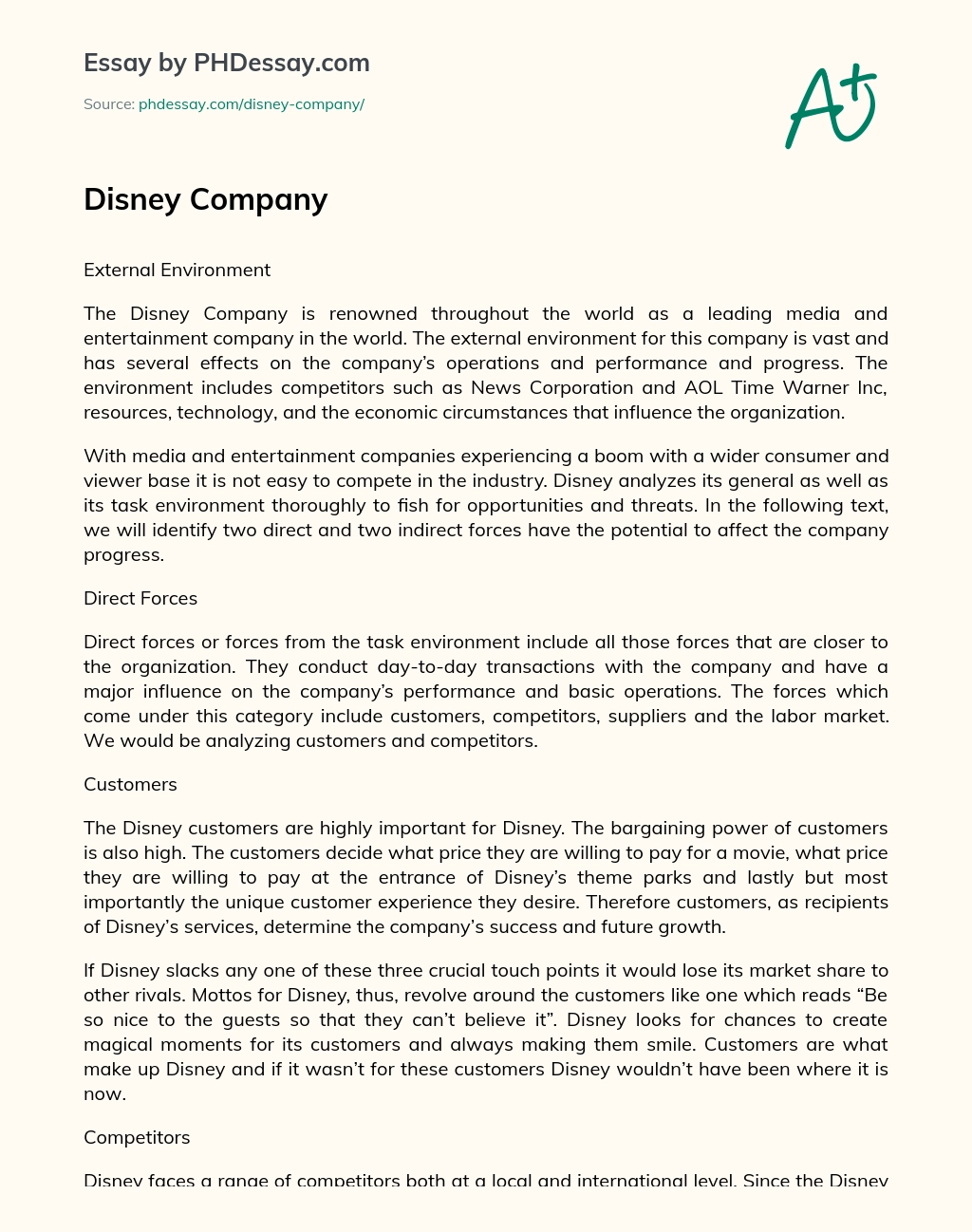 Disney Company Analysis Example 