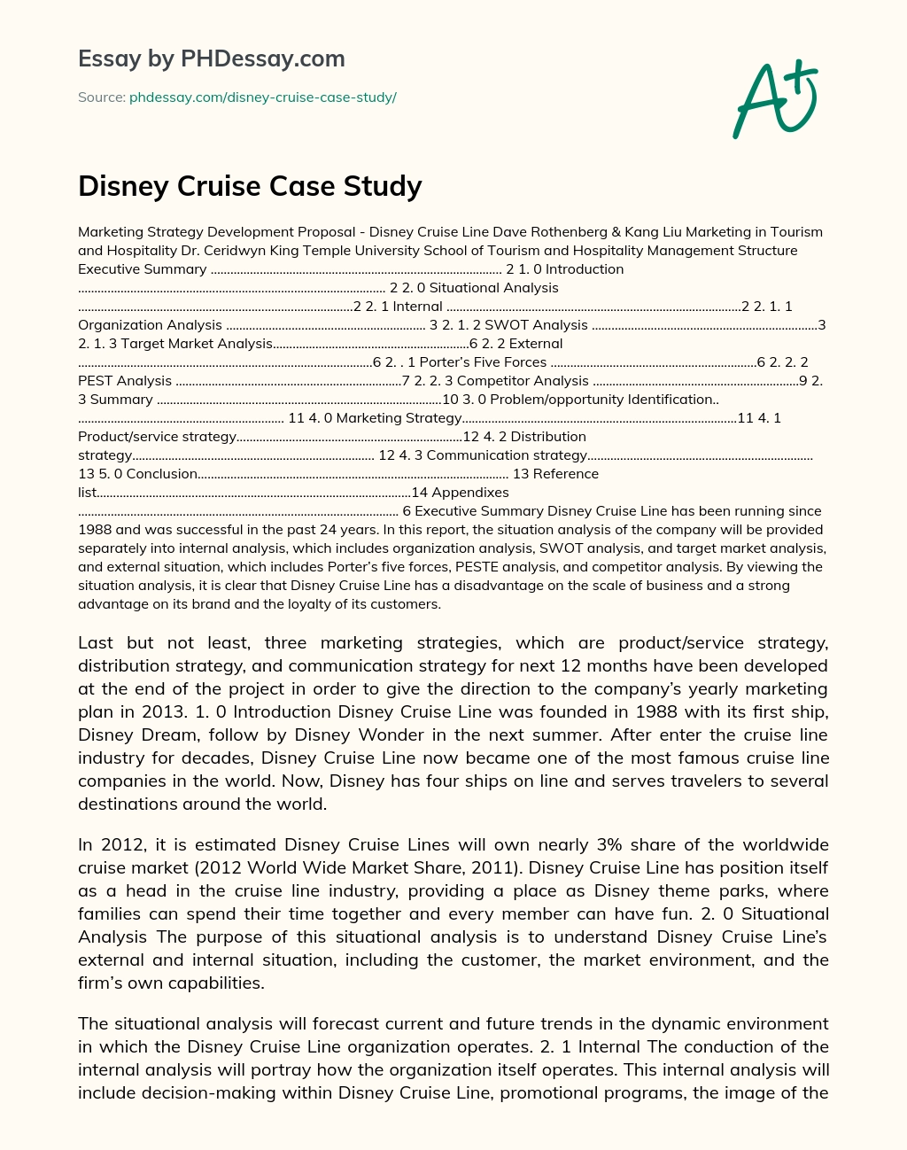 Disney Cruise Case Study essay