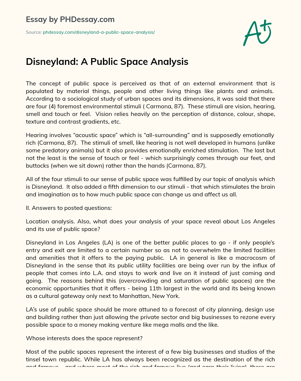 Disneyland:  A Public Space Analysis essay