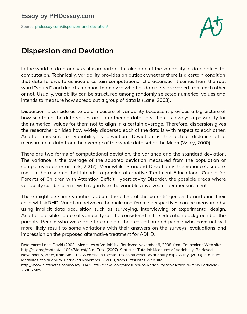 Dispersion and Deviation essay