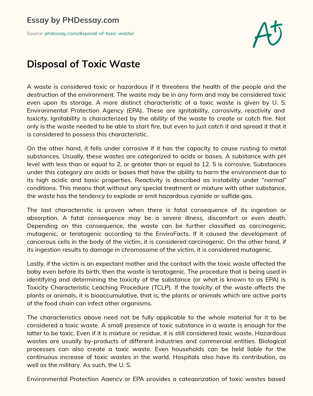 Disposal of Toxic Waste essay