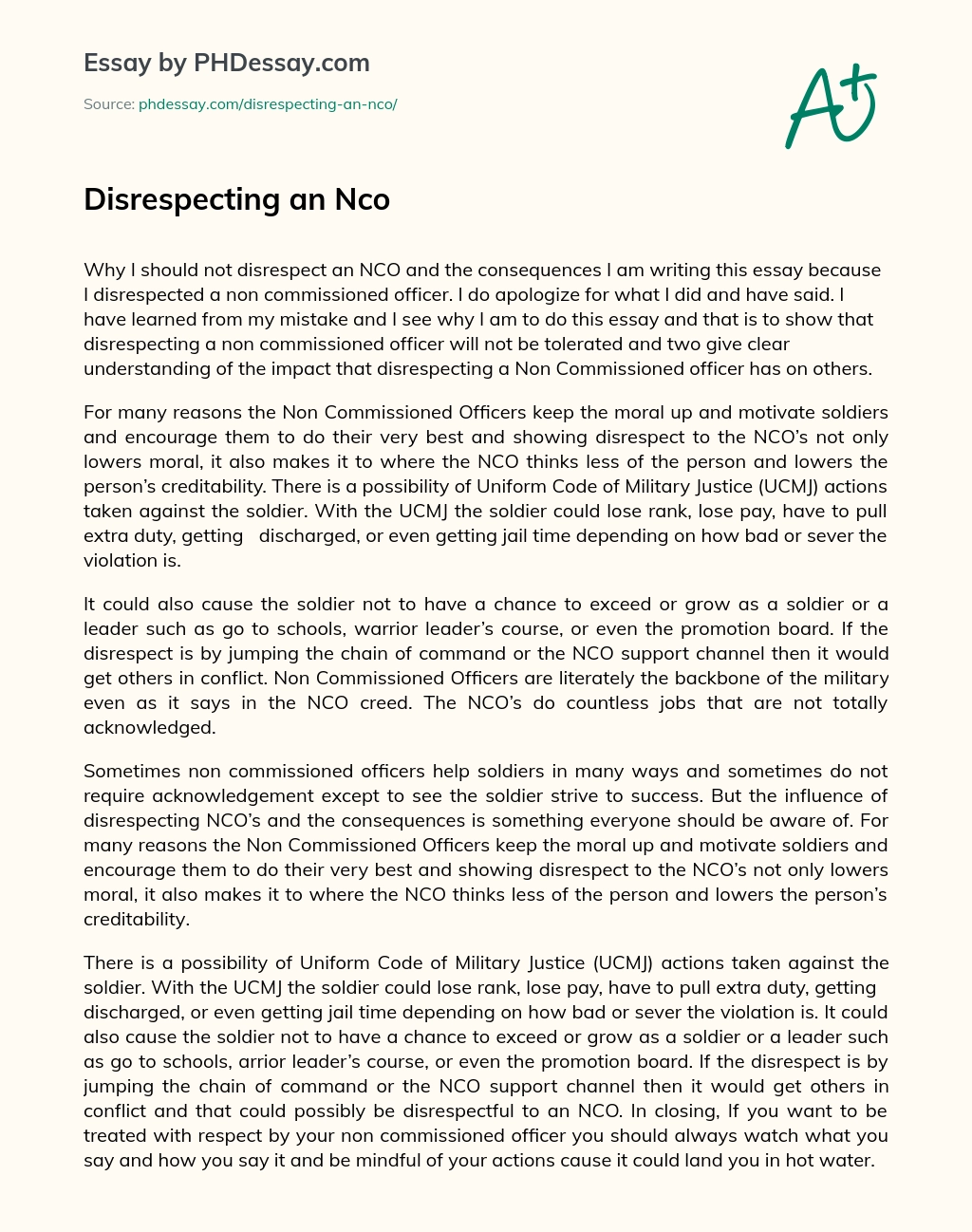 Disrespecting an Nco essay