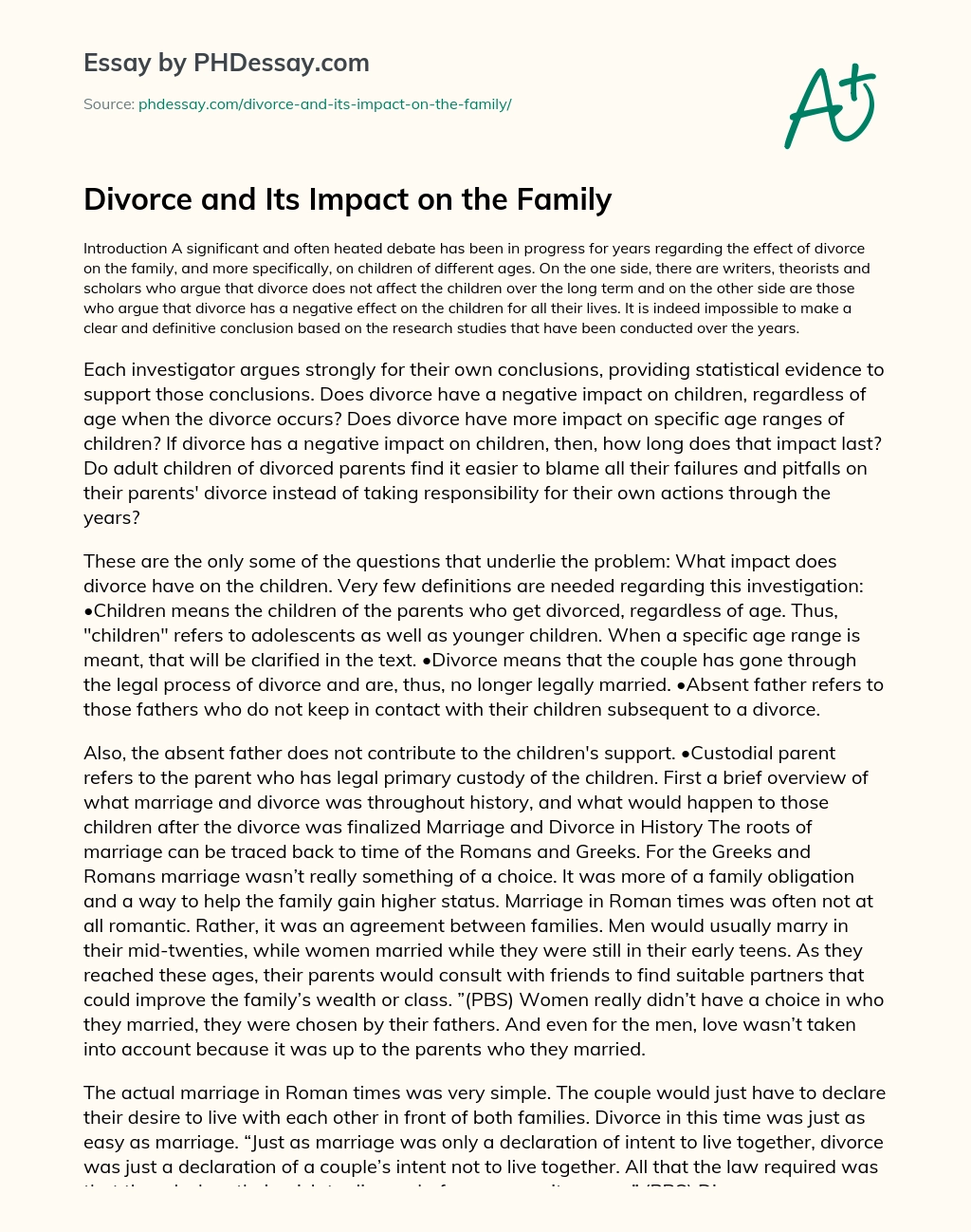Divorce and Its Impact on the Family essay