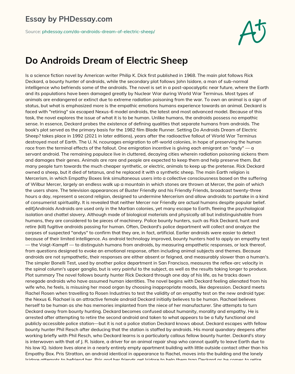 Do Androids Dream of Electric Sheep essay