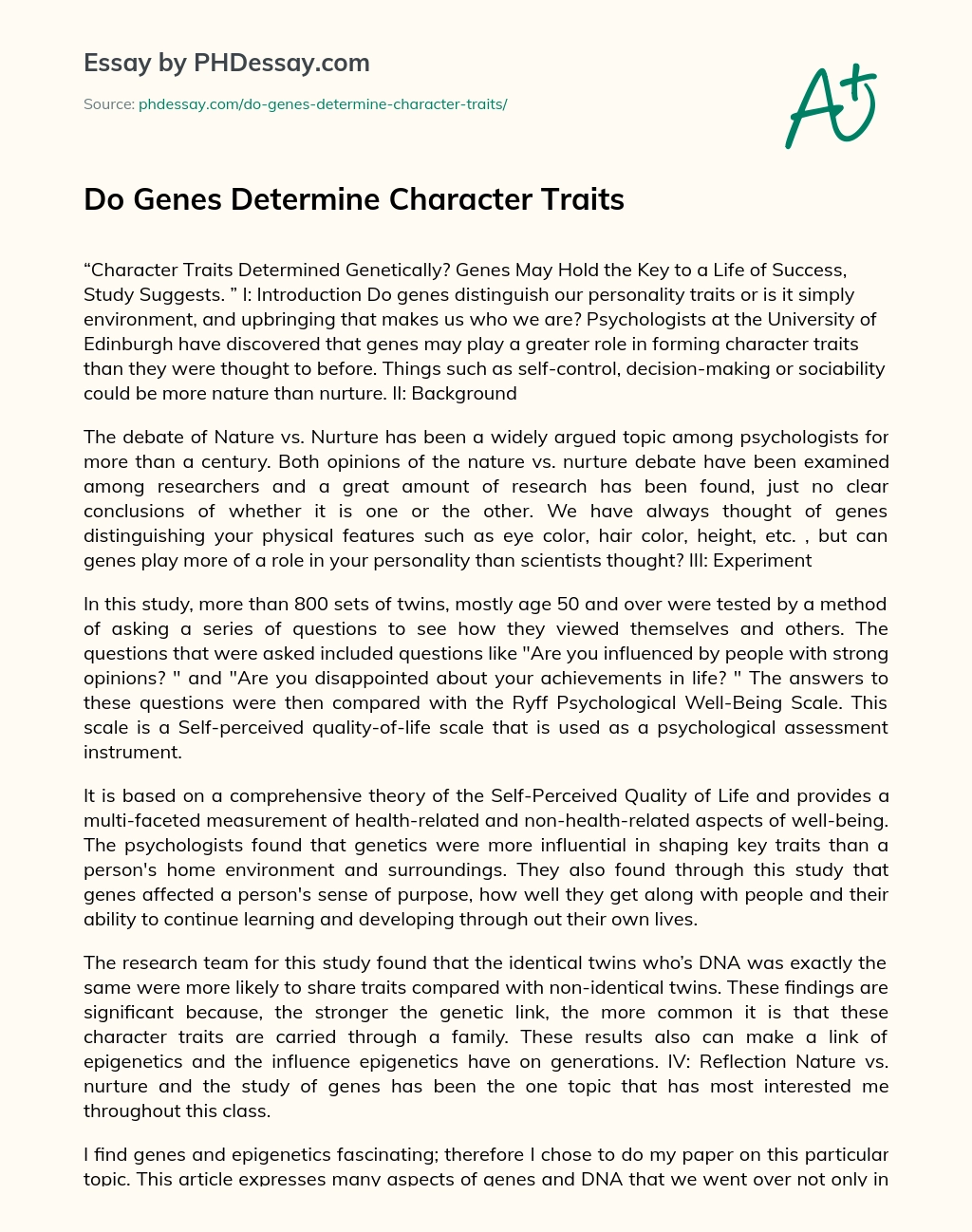 Do Genes Determine Character Traits essay