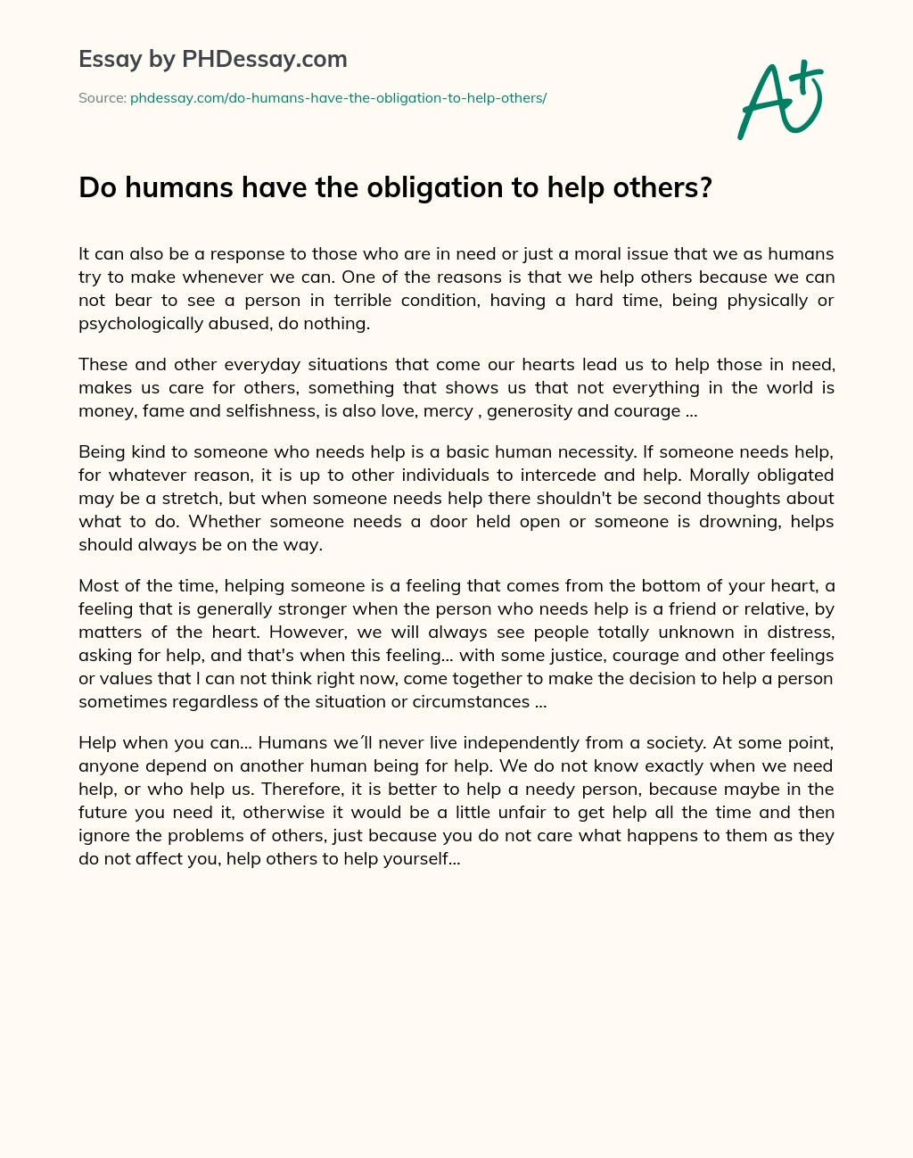 Do humans have the obligation to help others? essay