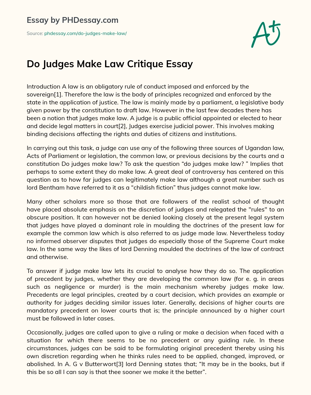 Do Judges Make Law Critique Essay essay
