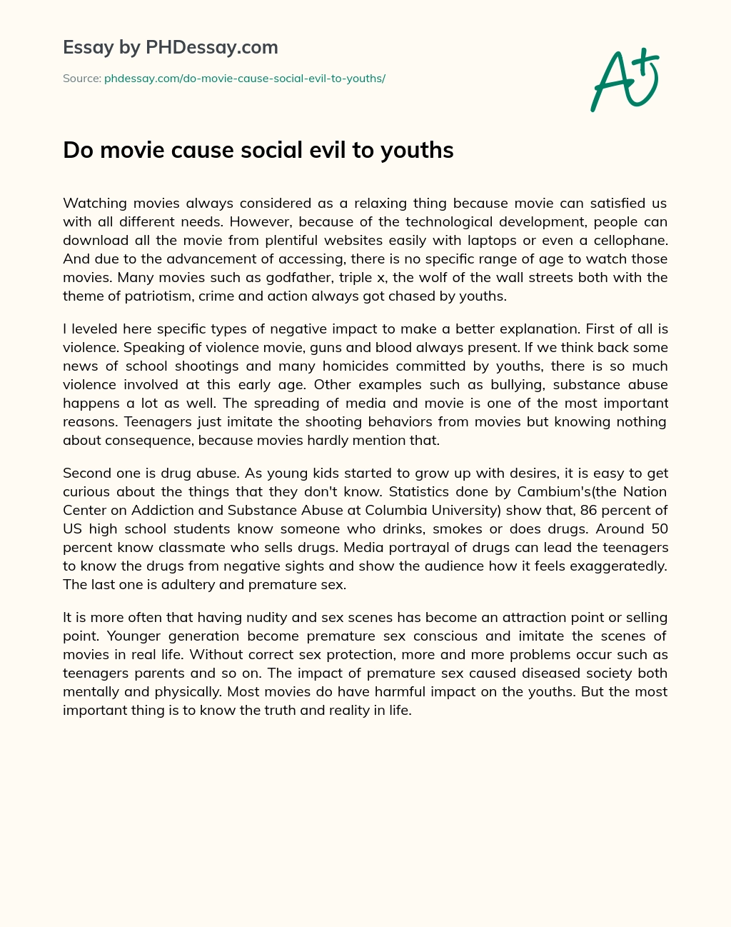 Do movie cause social evil to youths essay