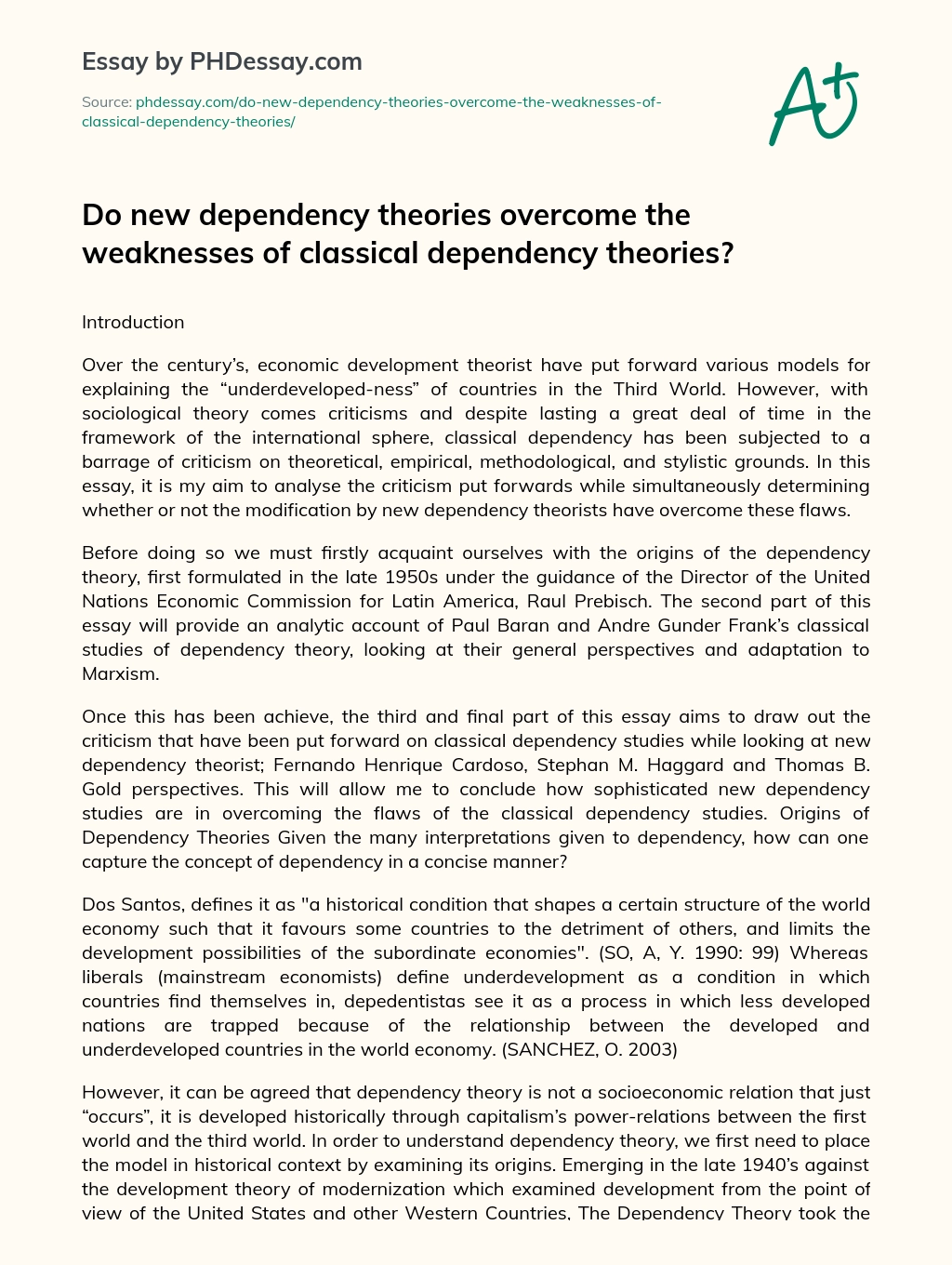 Do new dependency theories overcome the weaknesses of classical dependency theories? essay