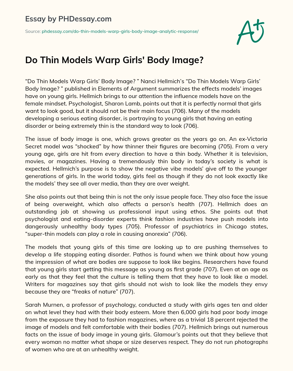 Do Thin Models Warp Girls’ Body Image? essay