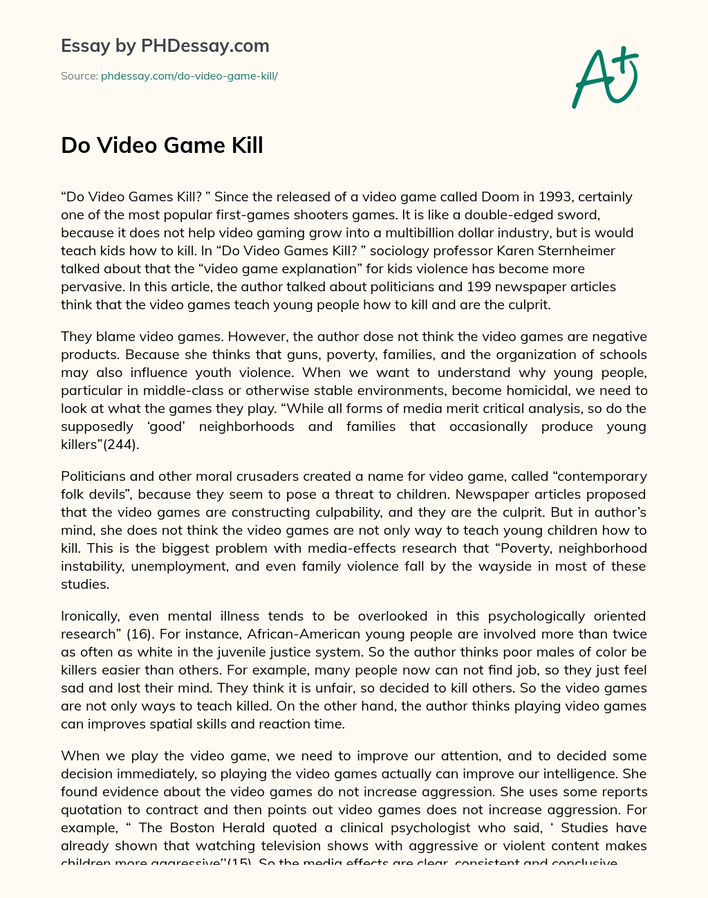 Do Video Game Kill essay
