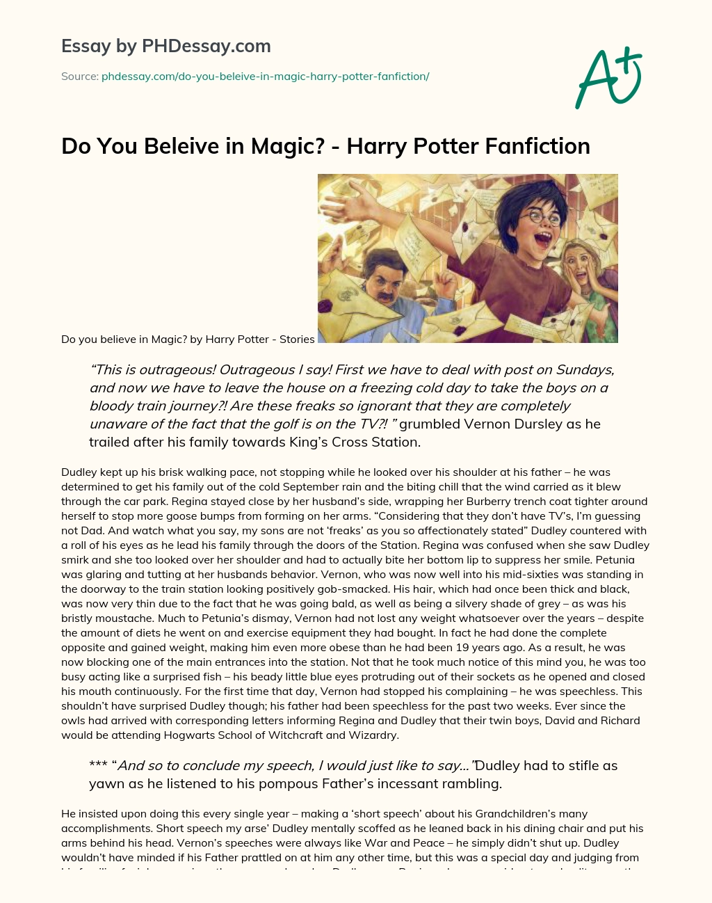 Do You Beleive in Magic? – Harry Potter Fanfiction essay