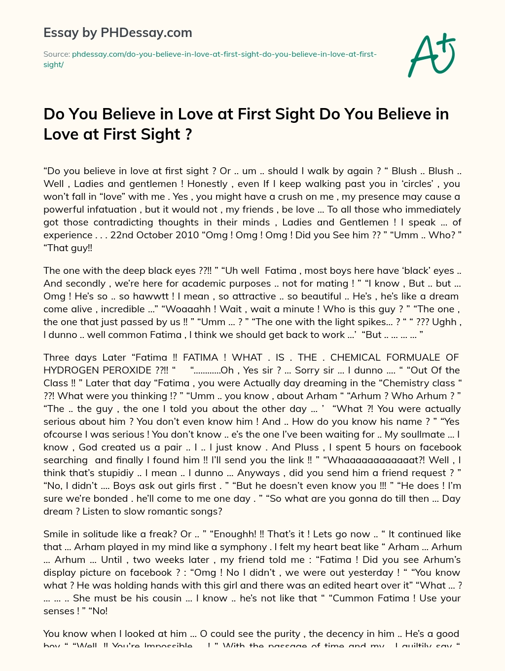 Do You Believe in Love at First Sight  Do You Believe in Love at First Sight ? essay