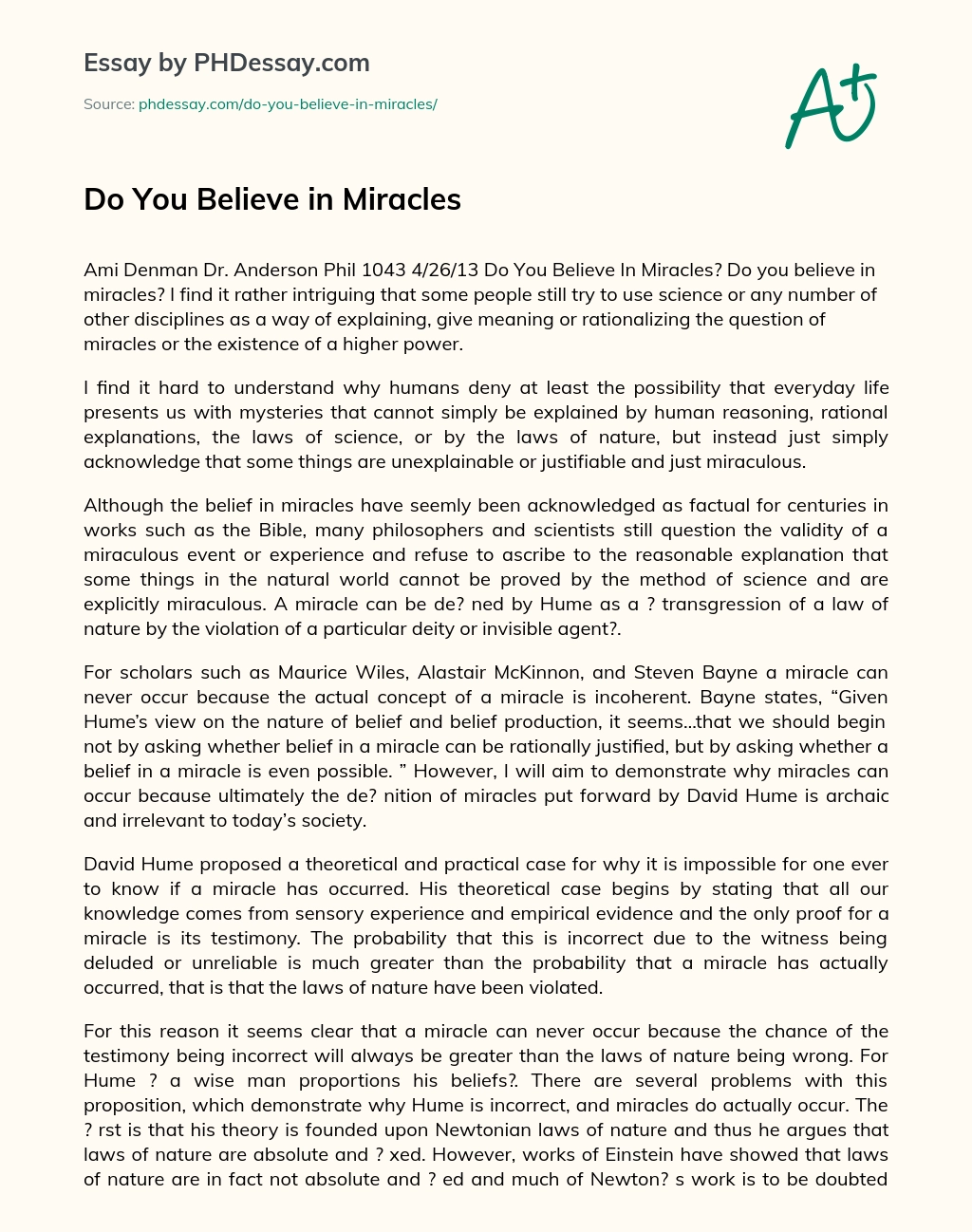 do you believe in miracles essay