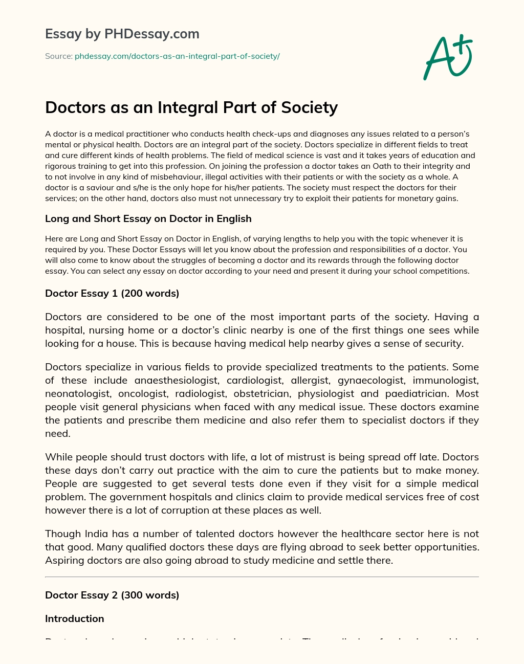 Doctors as an Integral Part of Society essay