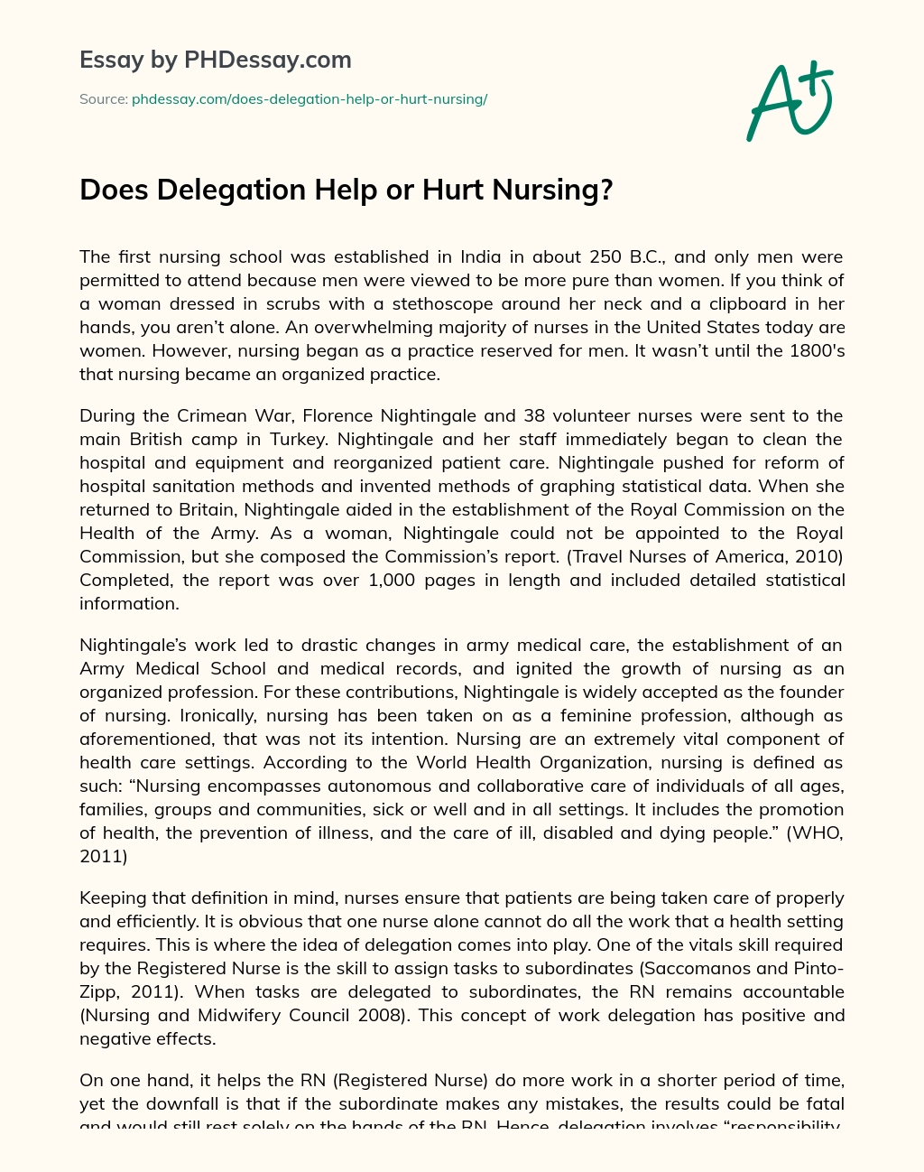 Does Delegation Help or Hurt Nursing? essay