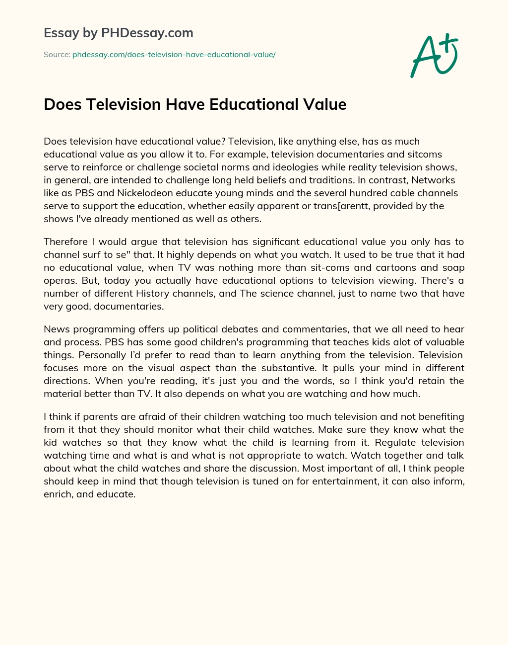 speech on the educational value of television