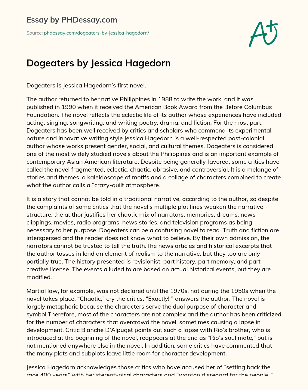 Dogeaters by Jessica Hagedorn essay