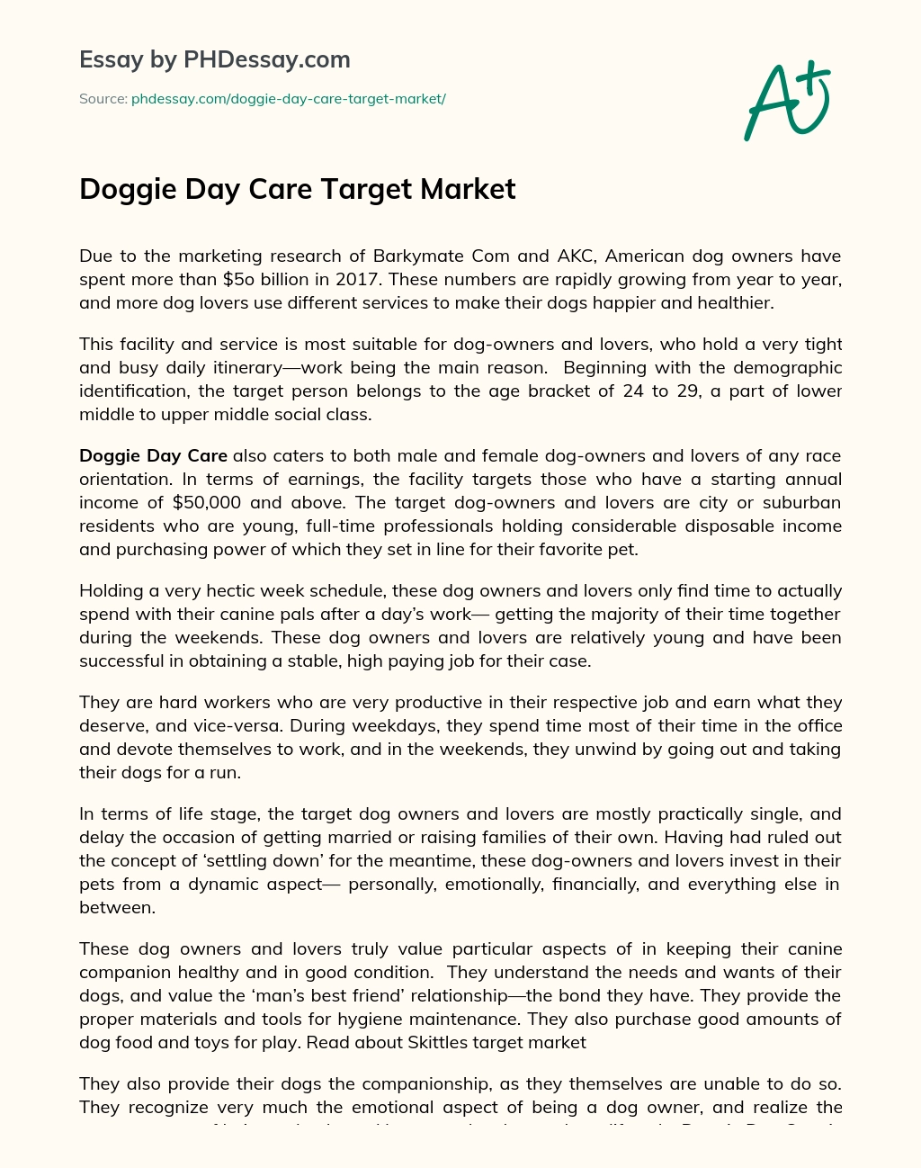 Doggie Day Care Target Market essay