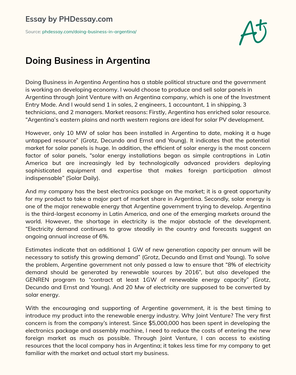 Doing Business in Argentina essay