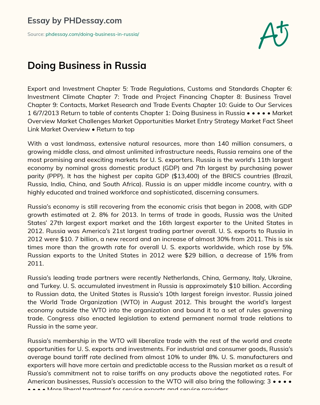 Doing Business in Russia essay
