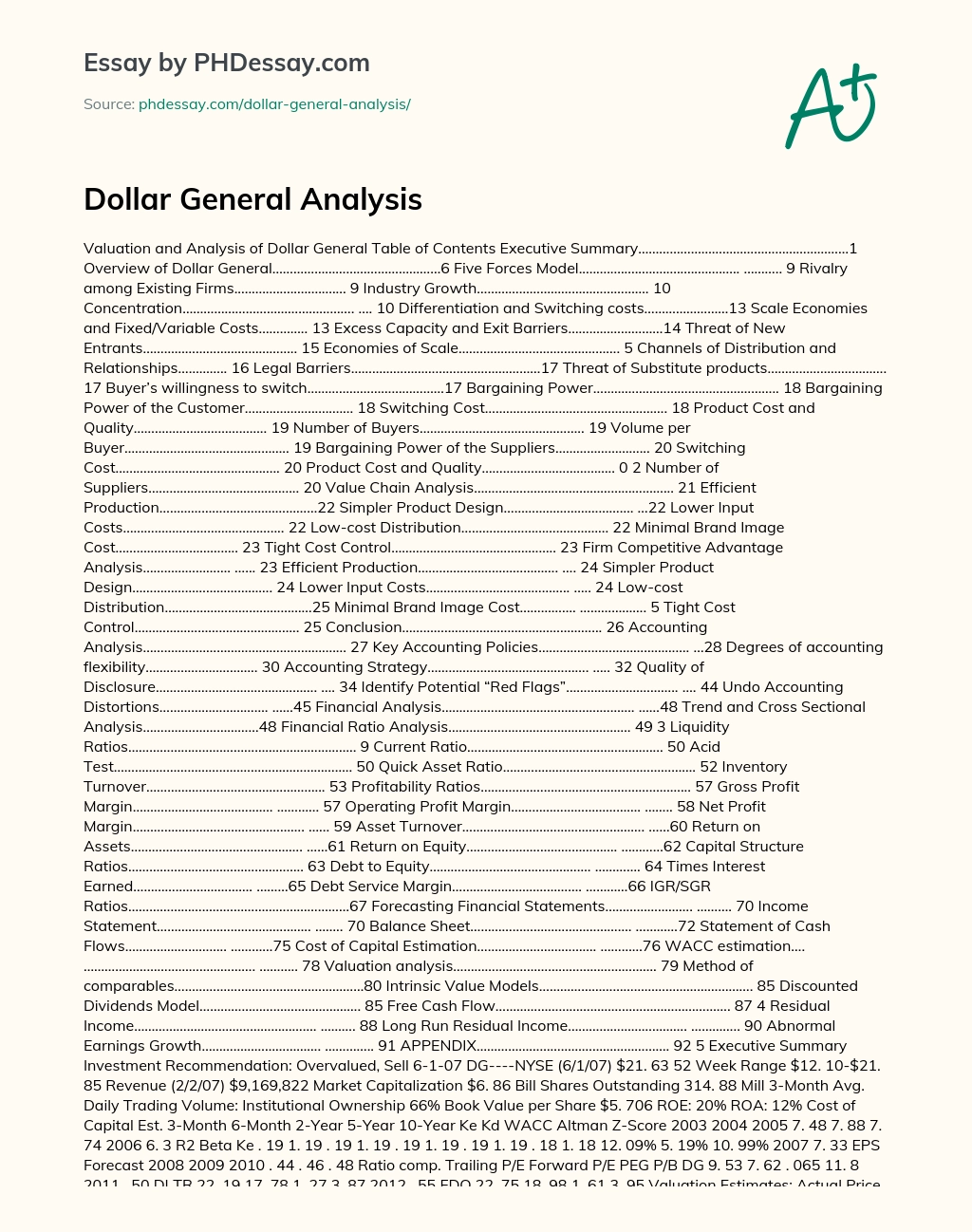 Dollar General Analysis essay