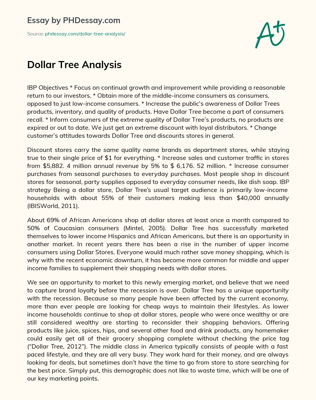 Dollar Tree Analysis essay