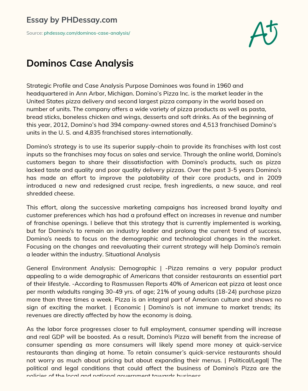 Dominos Case Analysis essay