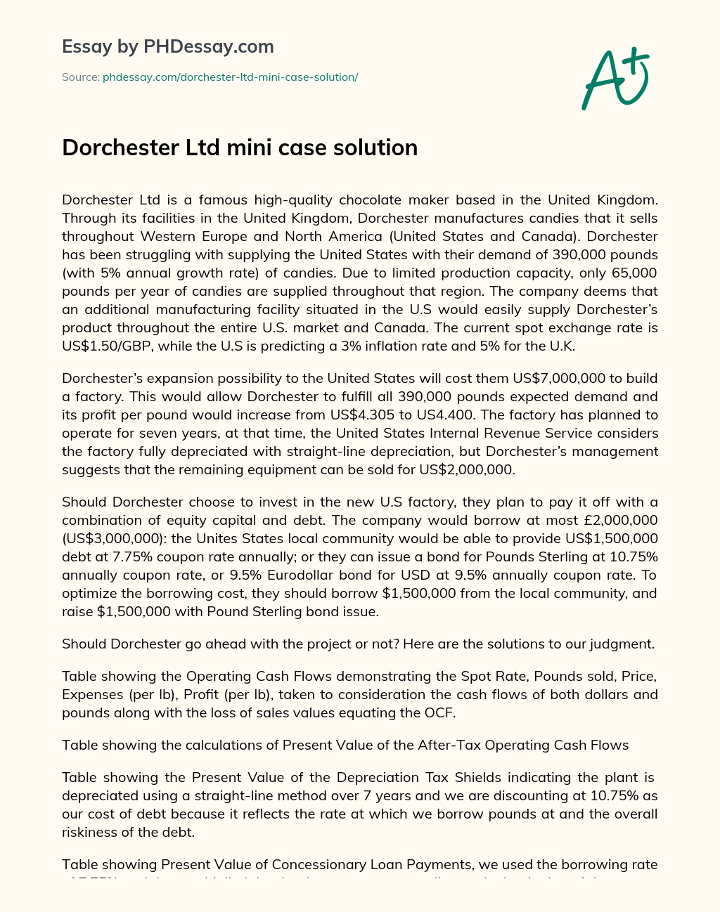 Dorchester Ltd mini case solution essay
