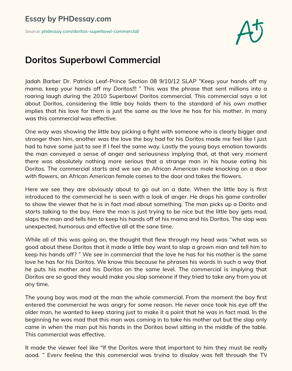 Doritos Superbowl Commercial essay