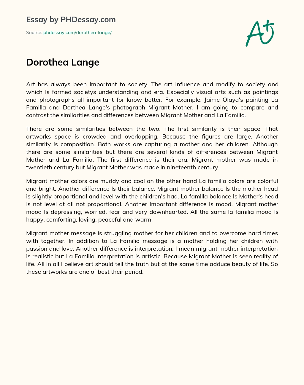 Dorothea Lange essay
