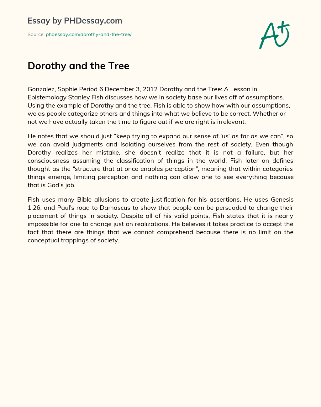 Dorothy and the Tree essay