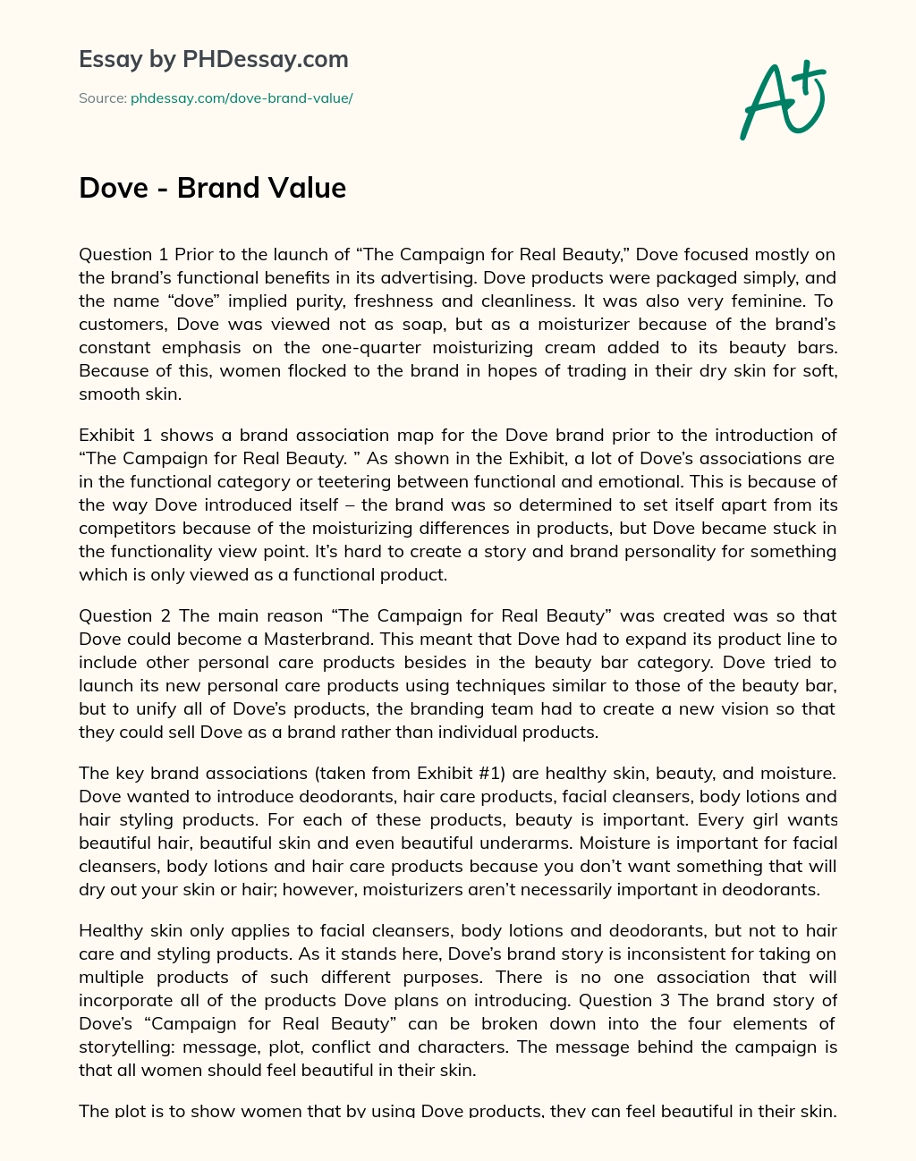 Dove – Brand Value essay