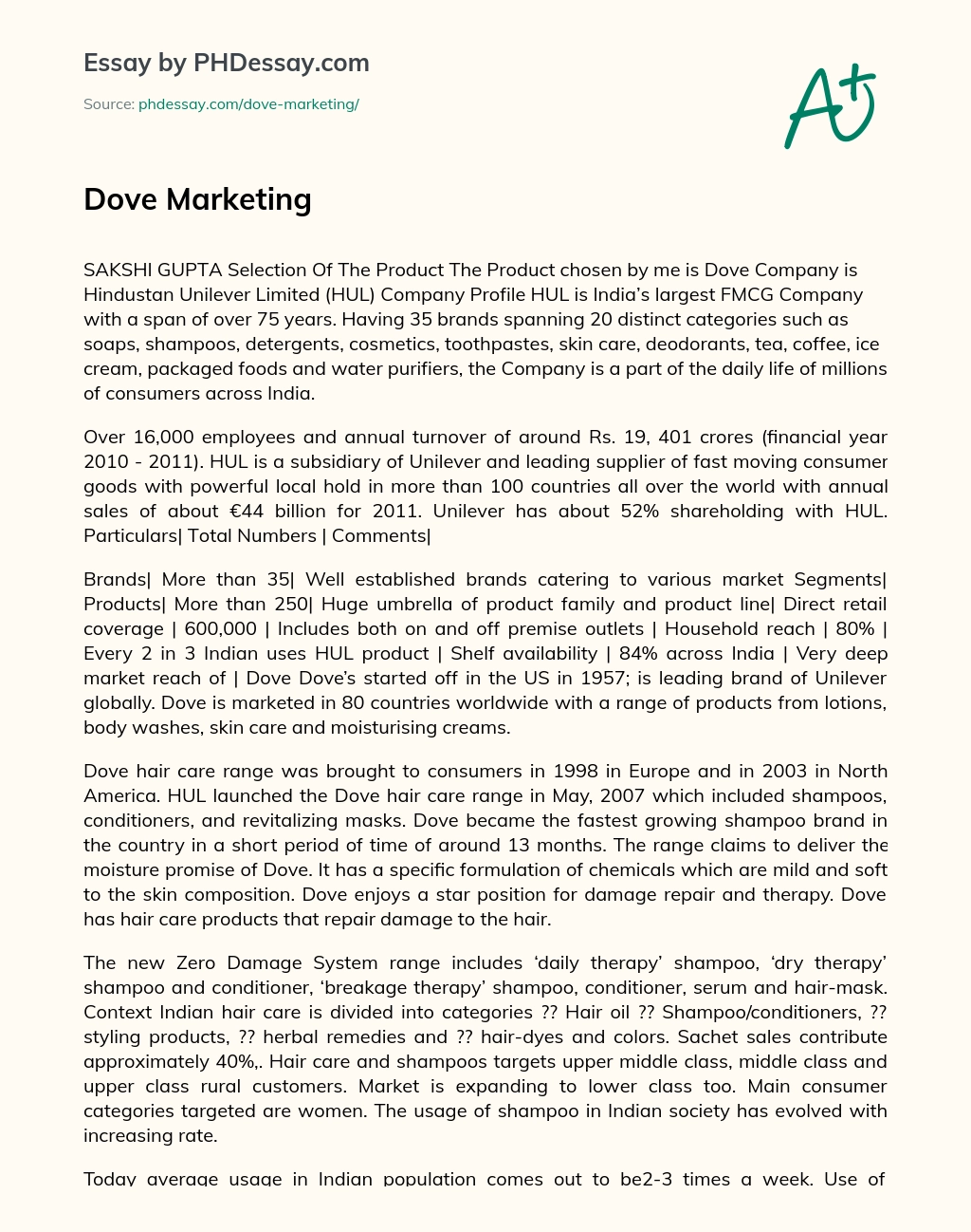 Dove Marketing essay