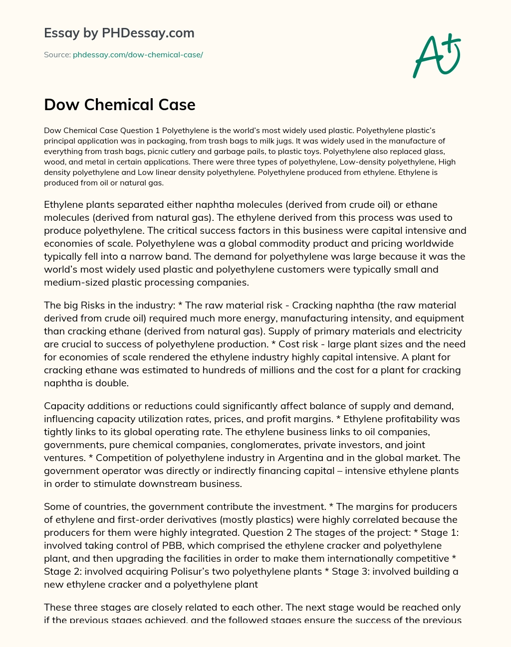 Dow Chemical Case essay