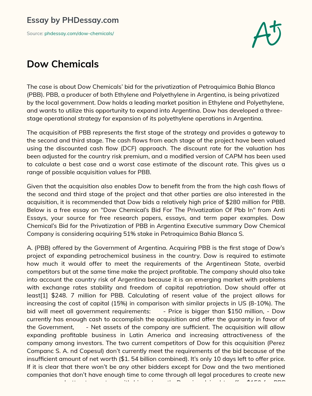 Dow Chemicals essay