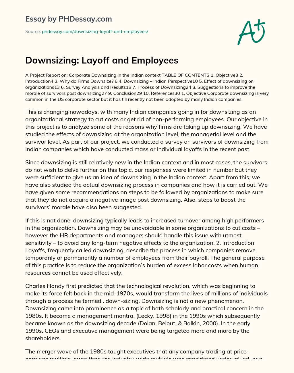 Downsizing: Layoff and Employees essay